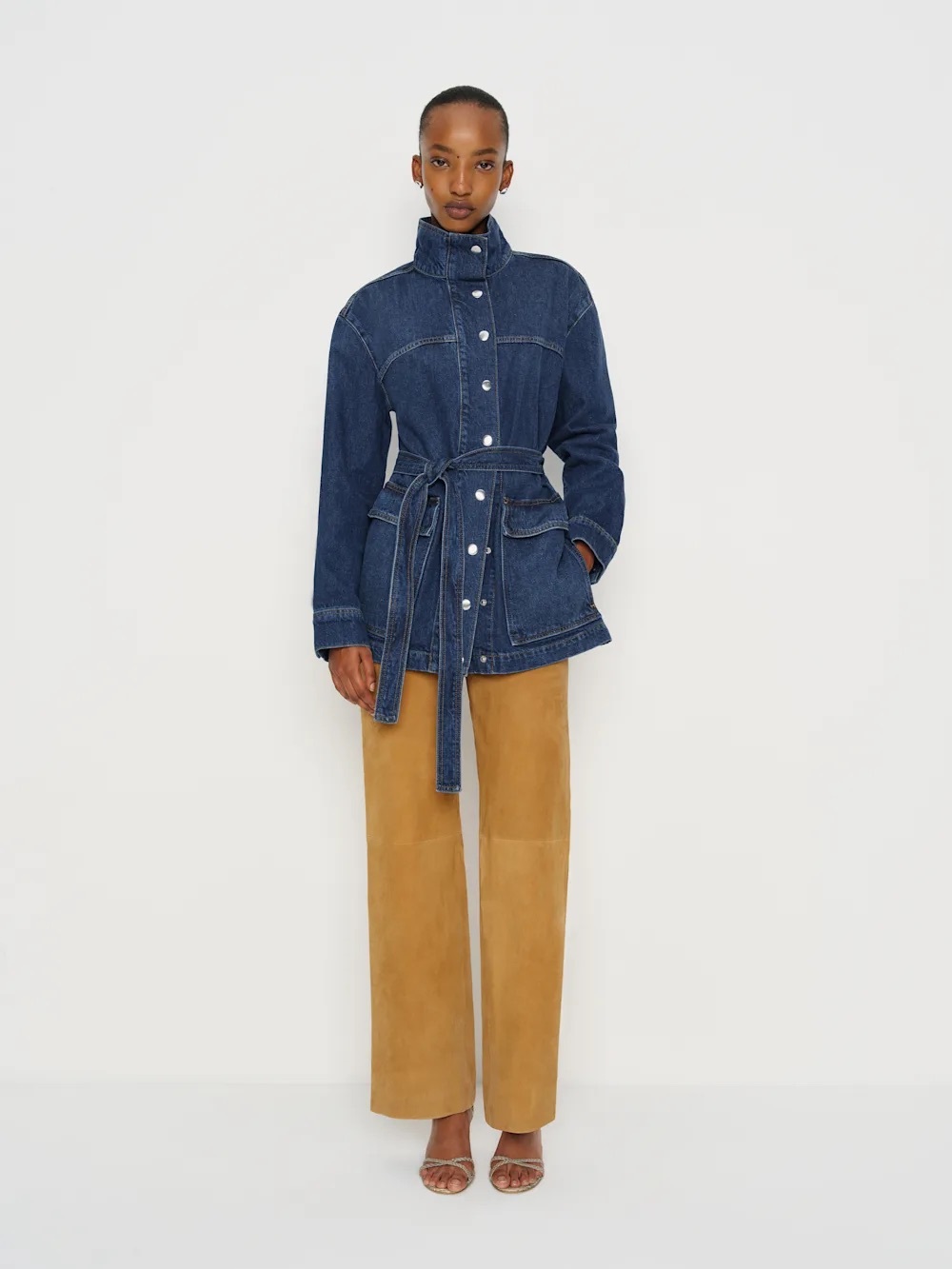 Reformation Drina Belted Dark Blue Denim Jacket - Women's